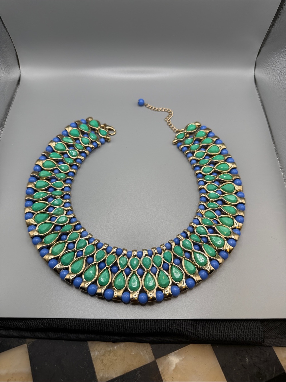 Statement Green and Blue Teardrop Bib Necklace Choker
